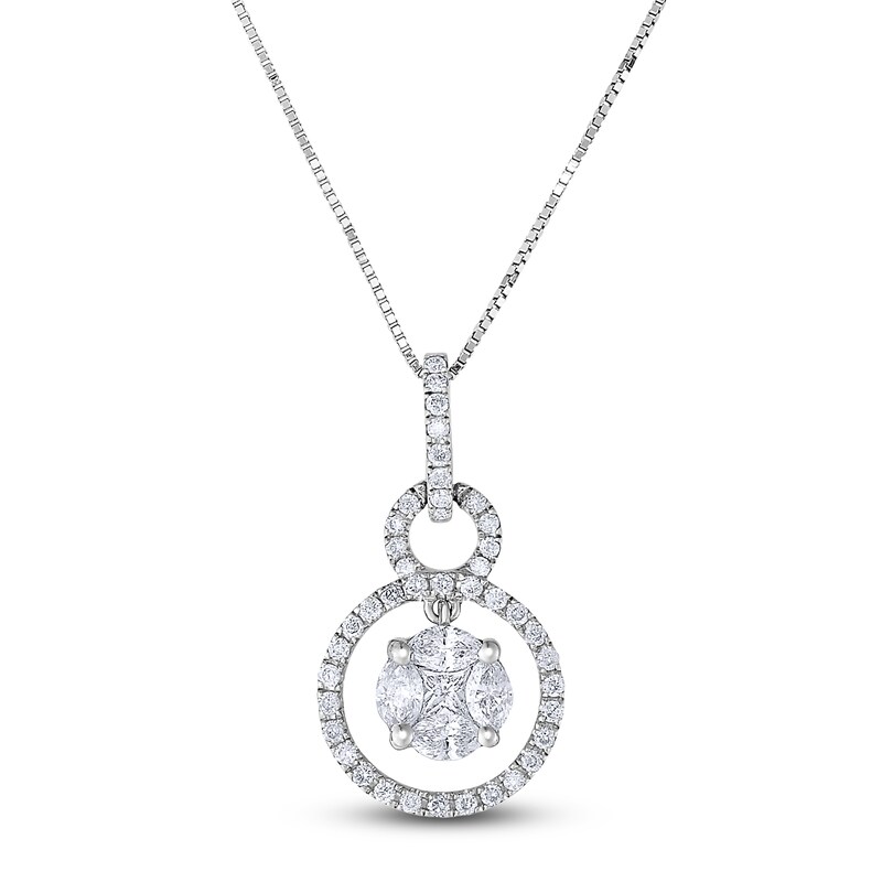 Main Image 1 of Princess, Marquise & Round-Cut Diamond Pendant Necklace 1/2 ct tw 14K White Gold 18"