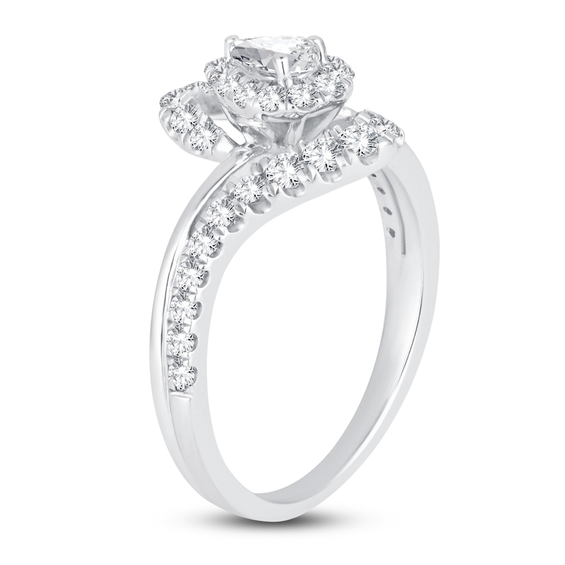 Main Image 2 of Pear & Round-Cut Diamond Bypass Ring 3/4 ct tw 14K White Gold