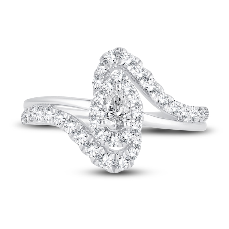 Main Image 3 of Pear & Round-Cut Diamond Bypass Ring 3/4 ct tw 14K White Gold