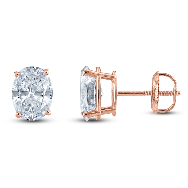 Main Image 1 of Oval-Cut Lab-Grown Diamond Solitaire Stud Earrings 4 ct tw 14K Rose Gold (F/SI2)
