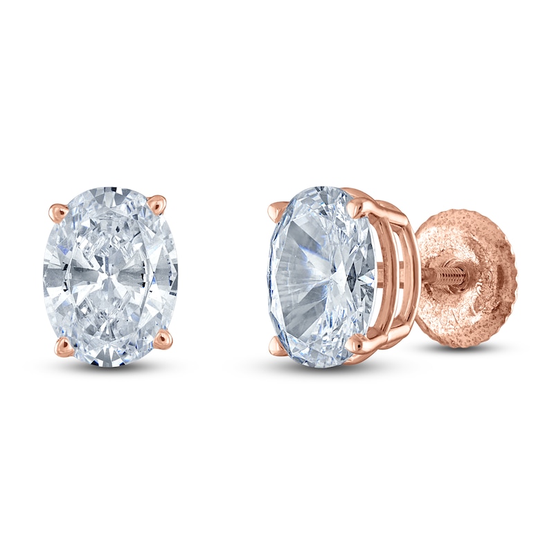 Main Image 2 of Oval-Cut Lab-Grown Diamond Solitaire Stud Earrings 4 ct tw 14K Rose Gold (F/SI2)