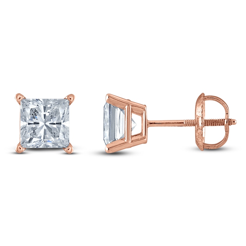 Princess-Cut Lab-Created Diamond Solitaire Stud Earrings 3 ct tw 14K Rose Gold (F/SI2)