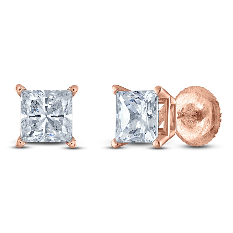 Princess-Cut Lab-Created Diamond Solitaire Stud Earrings 3 ct tw 14K Rose Gold (F/SI2)