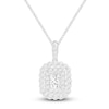 Thumbnail Image 1 of Emerald-Cut Diamond Scalloped Halo Necklace 3/4 ct tw 10K White Gold 19"