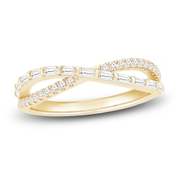 Baguette & Round-Cut Diamond Split Crossover Ring 1/3 ct tw 10K Yellow Gold