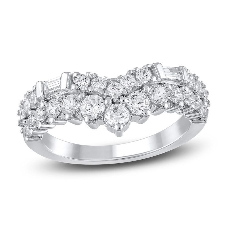 Main Image 1 of Lab-Grown Baguette & Round-Cut Diamond Contour Anniversary Ring 1 ct tw 14K White Gold