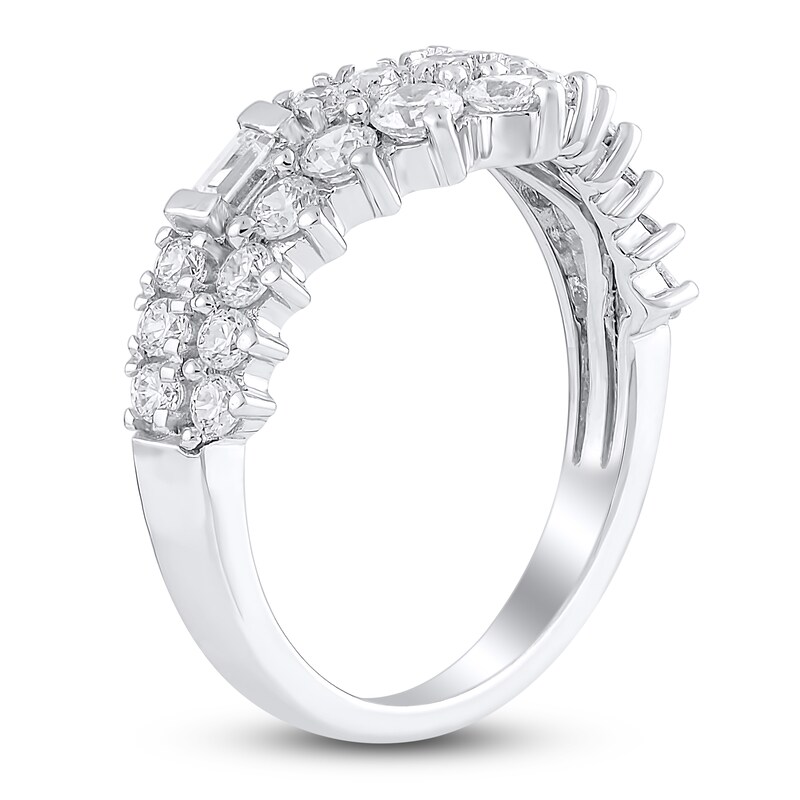 Main Image 3 of Lab-Grown Baguette & Round-Cut Diamond Contour Anniversary Ring 1 ct tw 14K White Gold