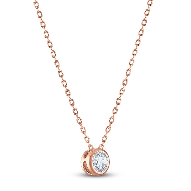 Main Image 2 of Certified Round-Cut Diamond Bezel-Set Solitaire Necklace 1/4 ct tw 14K Rose Gold 18" (I1/I)