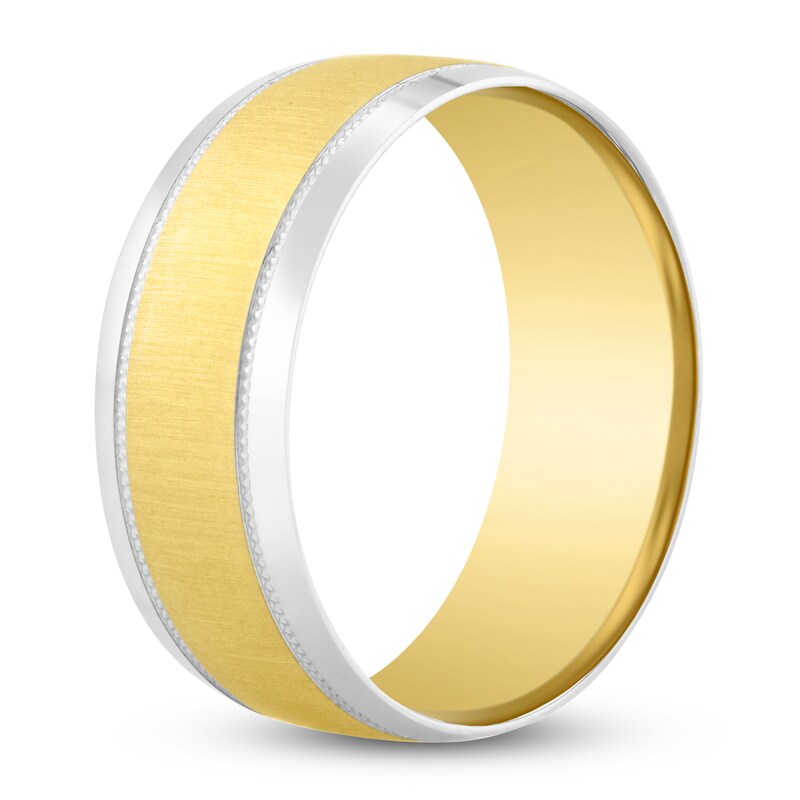 Main Image 2 of Men's Brushed & Milgrain Wedding Band 8mm 14K Two-Tone Gold