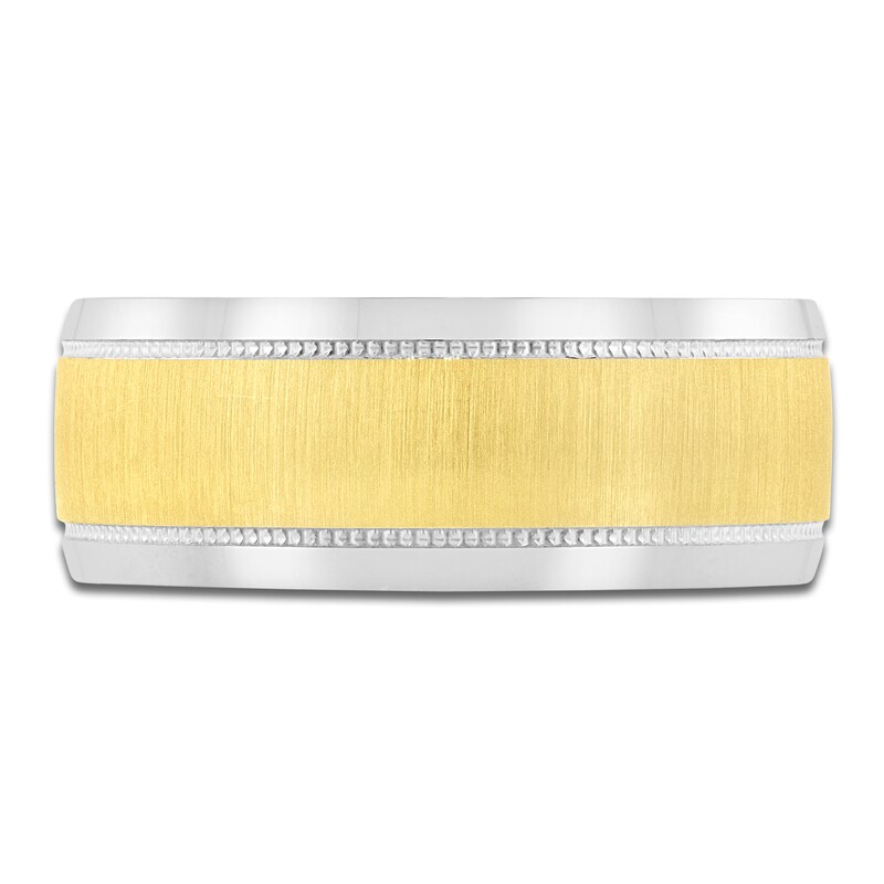 Main Image 3 of Men's Brushed & Milgrain Wedding Band 8mm 14K Two-Tone Gold