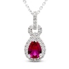 Thumbnail Image 1 of Pear-Shaped Lab-Created Ruby & White Lab-Created Sapphire Doorknocker Necklace Sterling Silver 18"