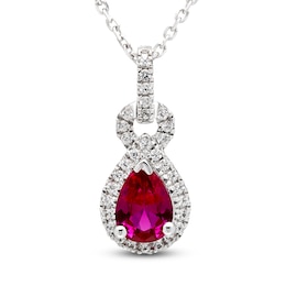 Pear-Shaped Lab-Created Ruby & White Lab-Created Sapphire Doorknocker Necklace Sterling Silver 18"