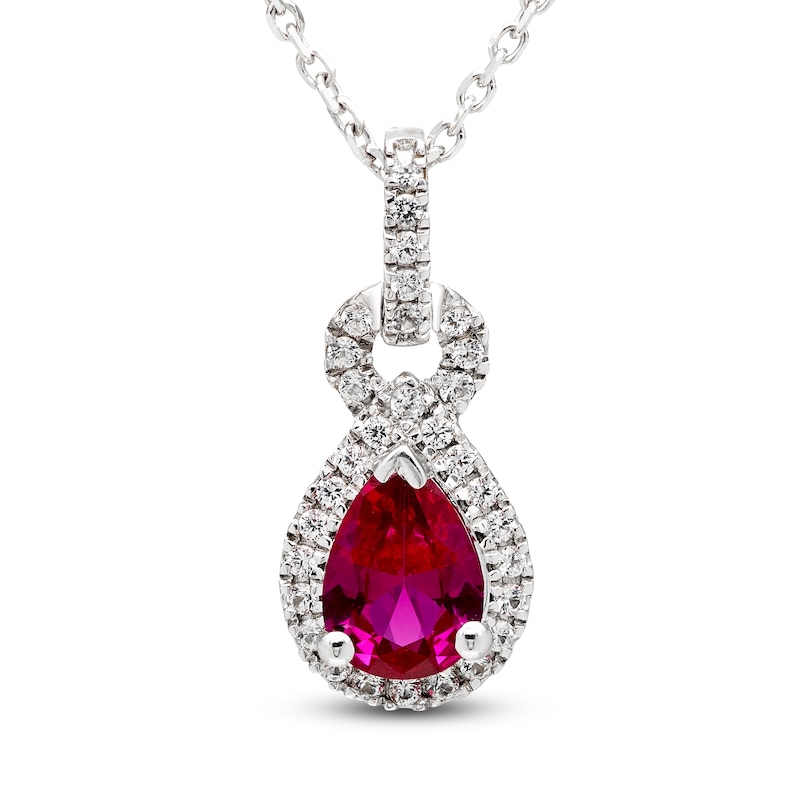 Main Image 1 of Pear-Shaped Lab-Created Ruby & White Lab-Created Sapphire Doorknocker Necklace Sterling Silver 18"
