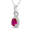 Thumbnail Image 2 of Pear-Shaped Lab-Created Ruby & White Lab-Created Sapphire Doorknocker Necklace Sterling Silver 18"