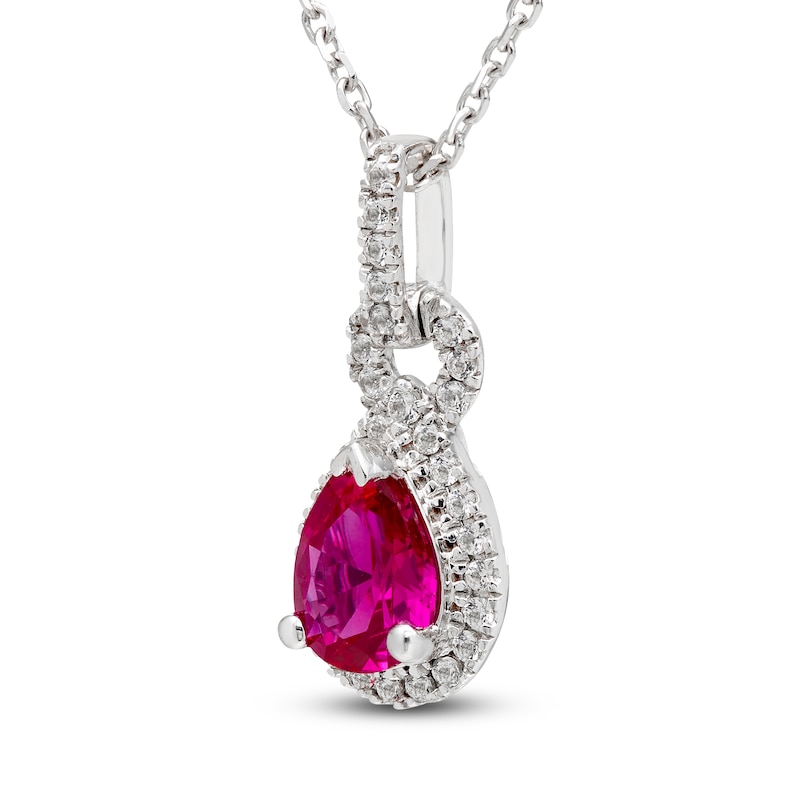 Main Image 2 of Pear-Shaped Lab-Created Ruby & White Lab-Created Sapphire Doorknocker Necklace Sterling Silver 18"