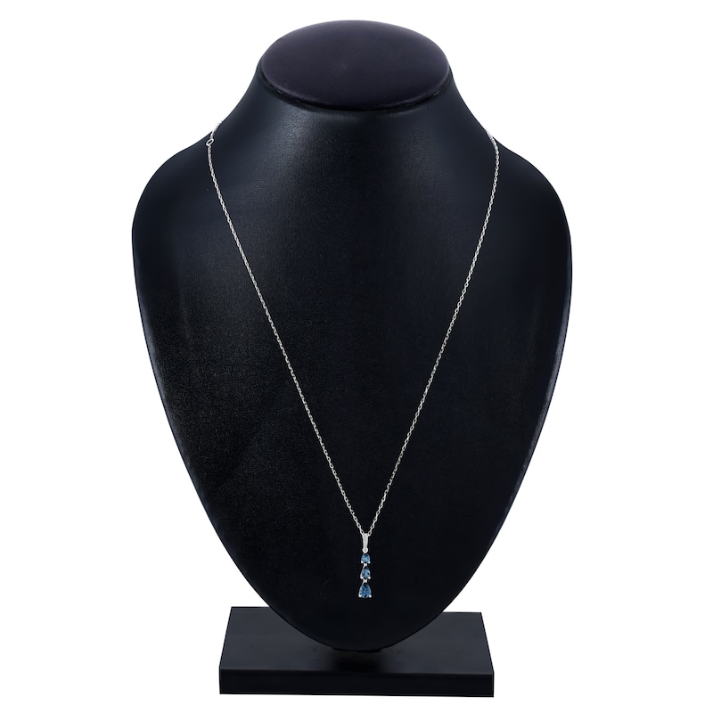 Main Image 3 of Pear-Shaped Natural London Blue Topaz & Diamond Accent Drop Necklace 10K White Gold 18"
