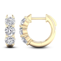 Lab-Grown Diamond Three-Stone Huggie Hoop Earrings 2 ct tw 14K Yellow Gold