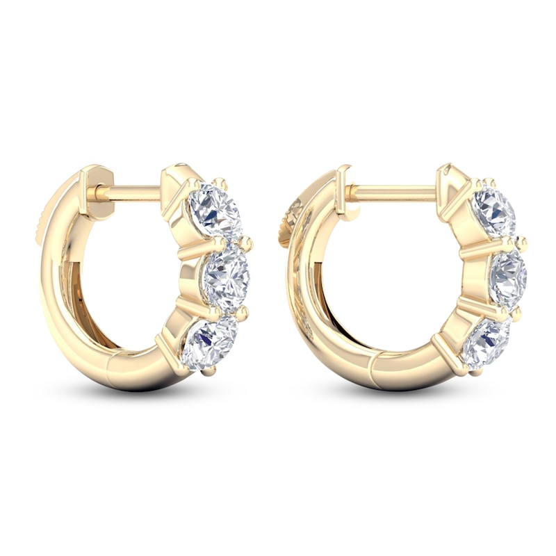 Main Image 2 of Lab-Grown Diamond Three-Stone Huggie Hoop Earrings 2 ct tw 14K Yellow Gold