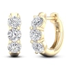 Thumbnail Image 3 of Lab-Grown Diamond Three-Stone Huggie Hoop Earrings 2 ct tw 14K Yellow Gold
