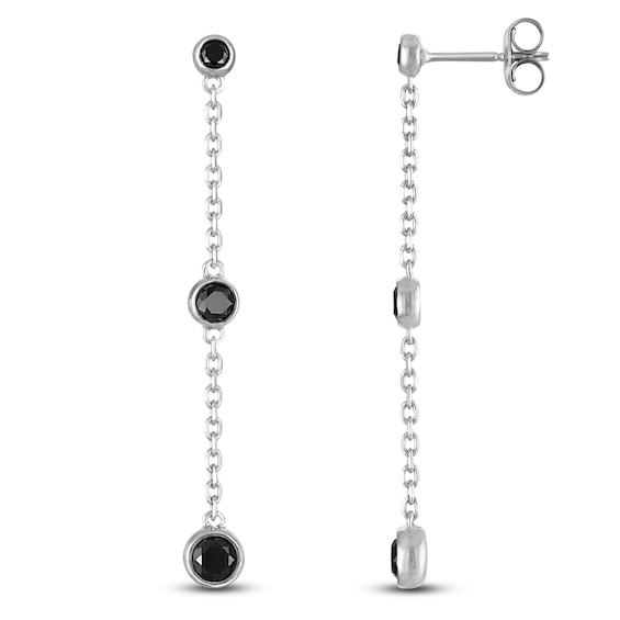 Black Diamond Graduating Bezel-Set Chain Drop Earrings 7/8 ct tw Sterling Silver