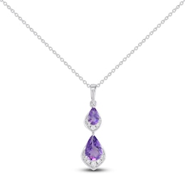 Pear-Shaped Natural Amethyst & Diamond Drop Necklace 1/20 ct tw 10K White Gold 18"