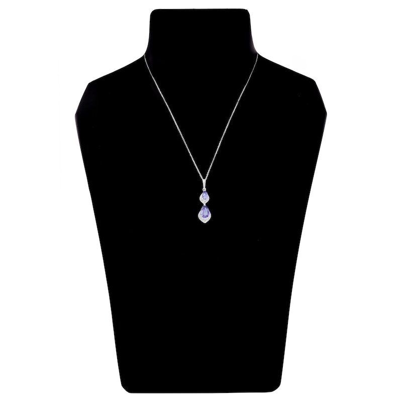 Main Image 4 of Pear-Shaped Natural Amethyst & Diamond Drop Necklace 1/20 ct tw 10K White Gold 18"