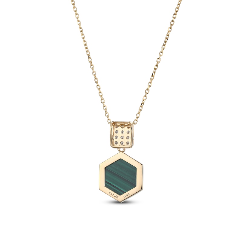 Main Image 3 of Hexagon-Cut Natural Malachite & Diamond Necklace 1/8 ct tw 14K Yellow Gold 18"