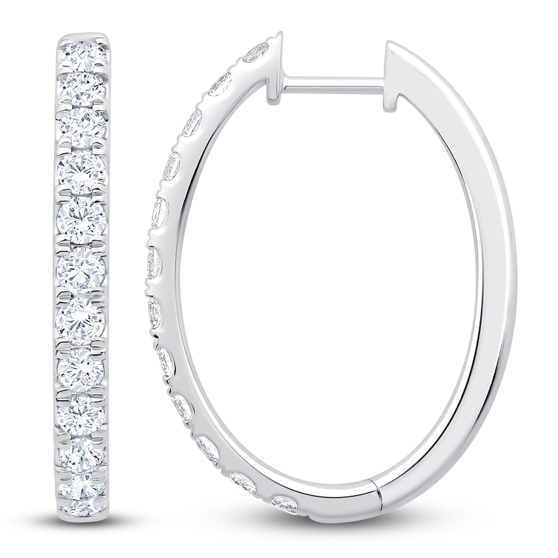 Main Image 1 of Lab-Grown Diamond Oval Hoop Earrings 2 ct tw 14K White Gold