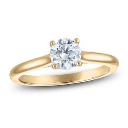Round-Cut Lab-Grown Diamond Solitaire Plus Engagement Ring 7/8 ct tw 18K Yellow Gold (VS2/F)