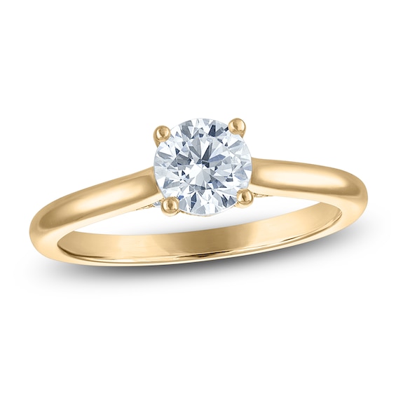 Round-Cut Lab-Grown Diamond Solitaire Plus Engagement Ring 7/8 ct tw 18K Yellow Gold (VS2/F)