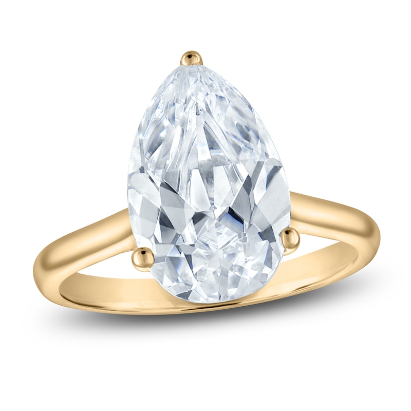 Main Image 1 of Pear-Shaped Lab-Created Diamond Solitaire Plus Engagement Ring 3-1/8 ct tw 18K Yellow Gold (VS2/F)