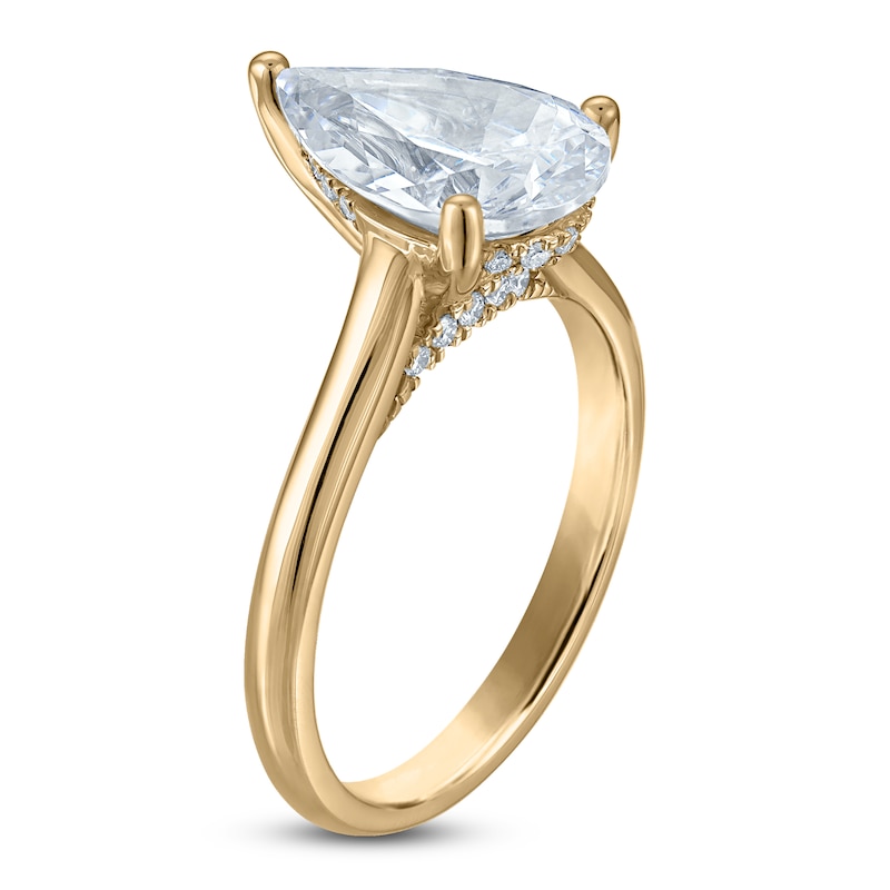 Main Image 2 of Pear-Shaped Lab-Created Diamond Solitaire Plus Engagement Ring 3-1/8 ct tw 18K Yellow Gold (VS2/F)