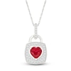 Thumbnail Image 1 of Heart-Shaped Lab-Created Ruby & White Lab-Created Sapphire Lock Necklace Sterling Silver 18"