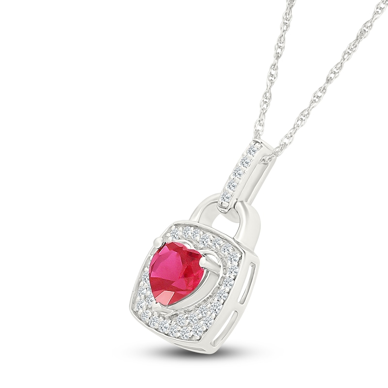 Main Image 2 of Heart-Shaped Lab-Created Ruby & White Lab-Created Sapphire Lock Necklace Sterling Silver 18"