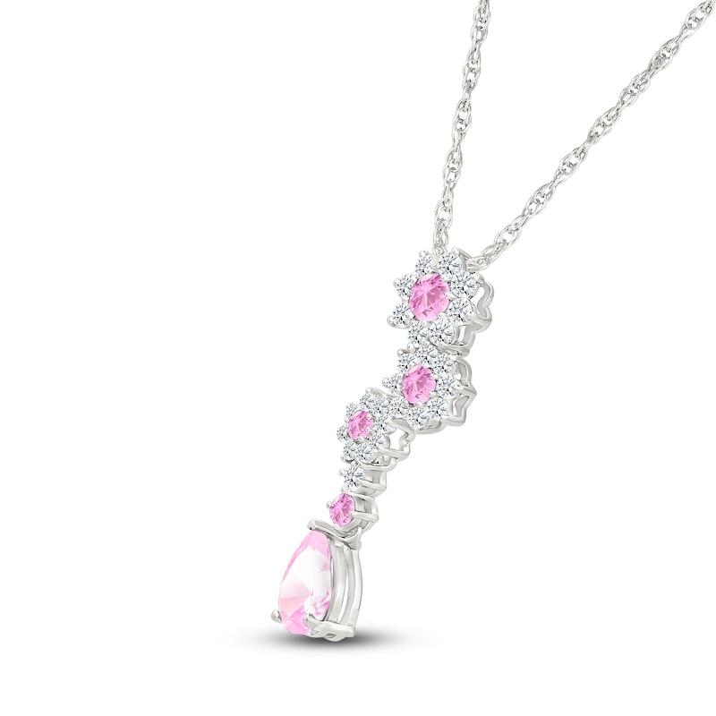 Main Image 2 of Pear-Shaped Pink Lab-Created Sapphire & White Lab-Created Sapphire Flower Drop Necklace Sterling Silver 18"