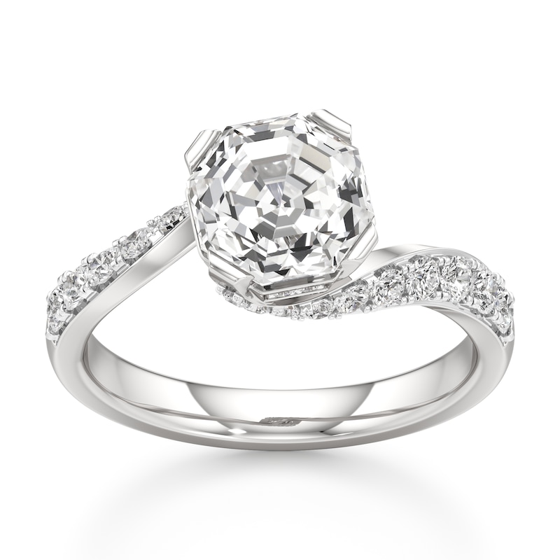 Main Image 1 of J'Lure Octagon Step-Cut Lab-Grown Diamond Bypass Engagement Ring 2-3/8 ct tw 18K White Gold