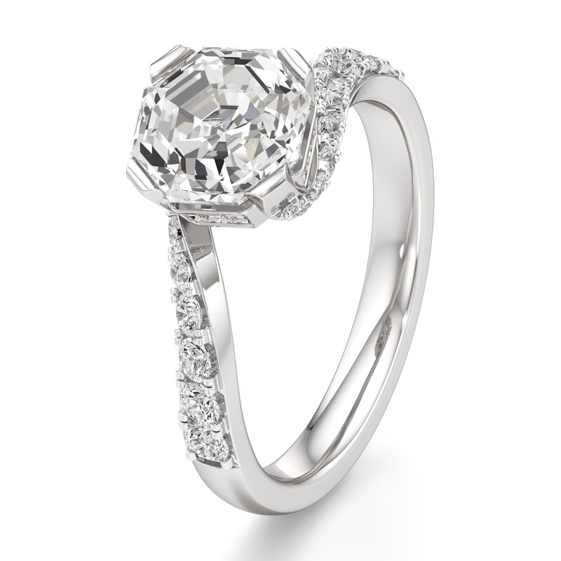 Main Image 4 of J'Lure Octagon Step-Cut Lab-Grown Diamond Bypass Engagement Ring 2-3/8 ct tw 18K White Gold