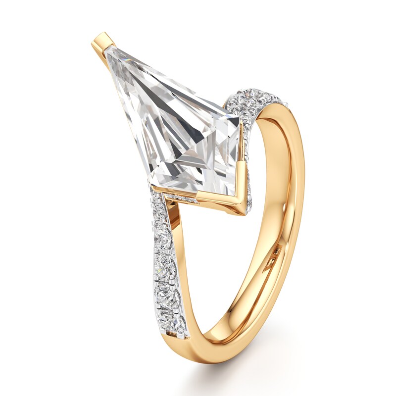 Main Image 4 of J'Lure Kite Step-Cut Lab-Grown Diamond Bypass Engagement Ring 3-5/8 ct tw 18K Yellow Gold