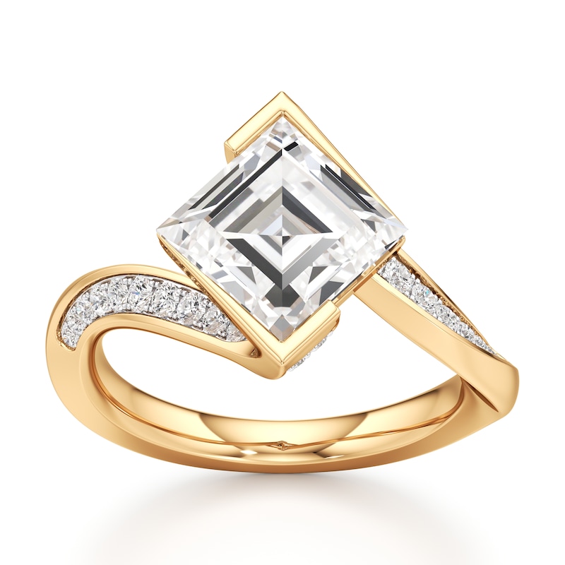 Main Image 1 of J'Lure Carre Step-Cut Lab-Grown Diamond Bypass Engagement Ring 3-1/3 ct tw 18K Yellow Gold