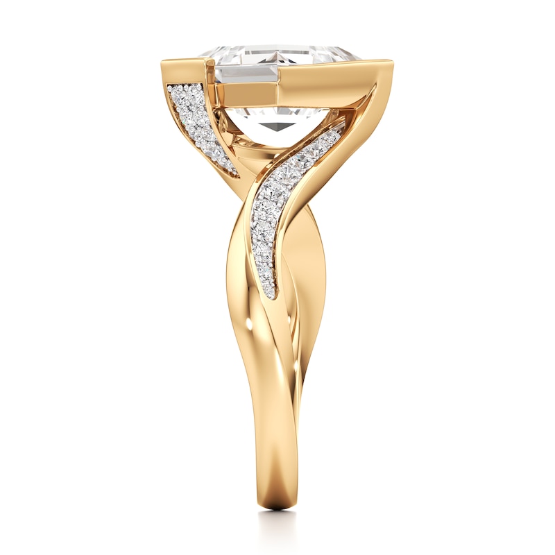 Main Image 3 of J'Lure Carre Step-Cut Lab-Grown Diamond Bypass Engagement Ring 3-1/3 ct tw 18K Yellow Gold