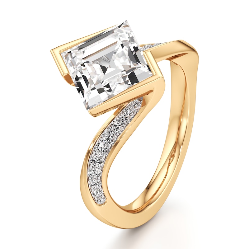 Main Image 4 of J'Lure Carre Step-Cut Lab-Grown Diamond Bypass Engagement Ring 3-1/3 ct tw 18K Yellow Gold