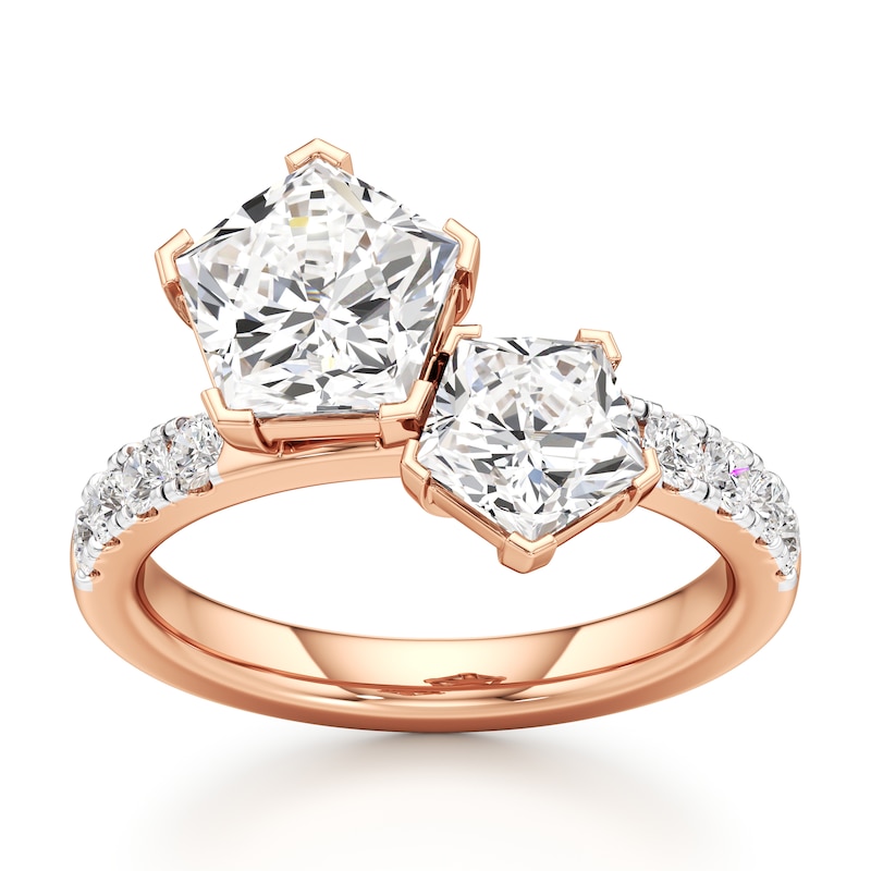 Main Image 1 of J'Lure Pentagon Brilliant-Cut Two-Stone Lab-Grown Diamond Engagement Ring 3-1/3 ct tw 18K Rose Gold