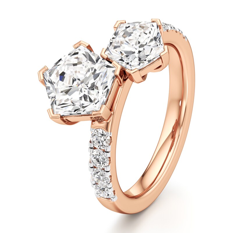 Main Image 4 of J'Lure Pentagon Brilliant-Cut Two-Stone Lab-Grown Diamond Engagement Ring 3-1/3 ct tw 18K Rose Gold
