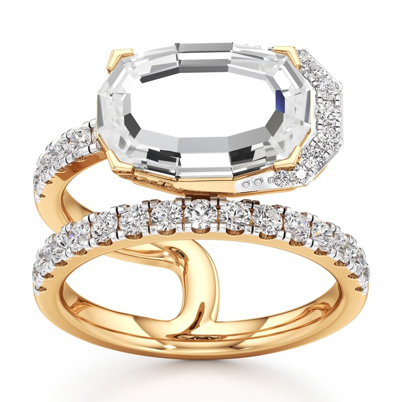 Main Image 1 of J'Lure Oval Portrait-Cut Lab-Grown Diamond Spiral Engagement Ring 3-5/8 ct tw 18K Yellow Gold