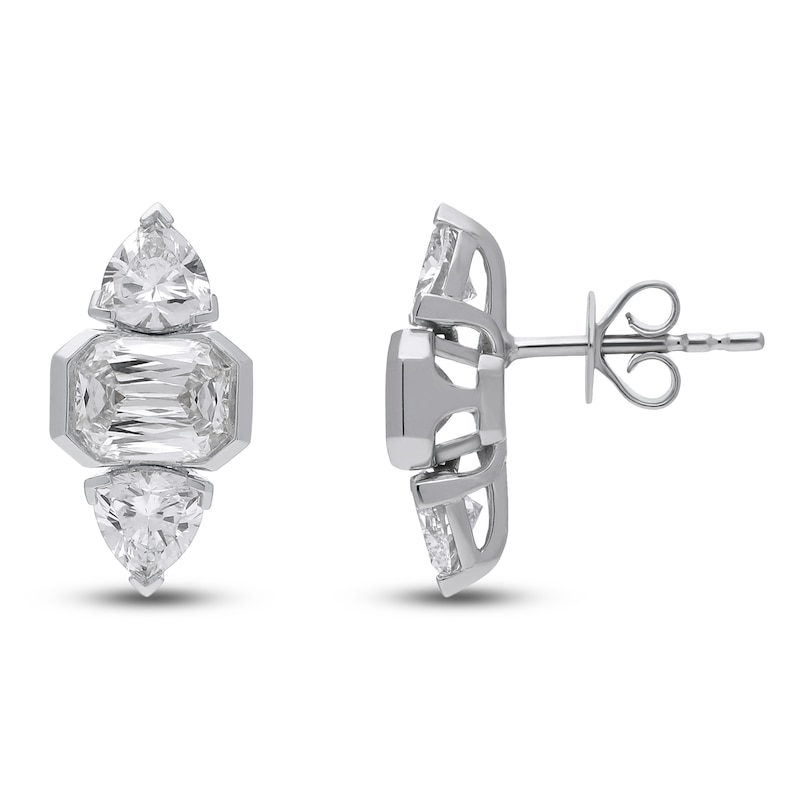 Main Image 1 of J'Lure Imperial Emerald Step-Cut & Trillion Curved Brilliant-Cut Lab-Grown Diamond Stud Earrings 3-1/8 ct tw 14K White Gold