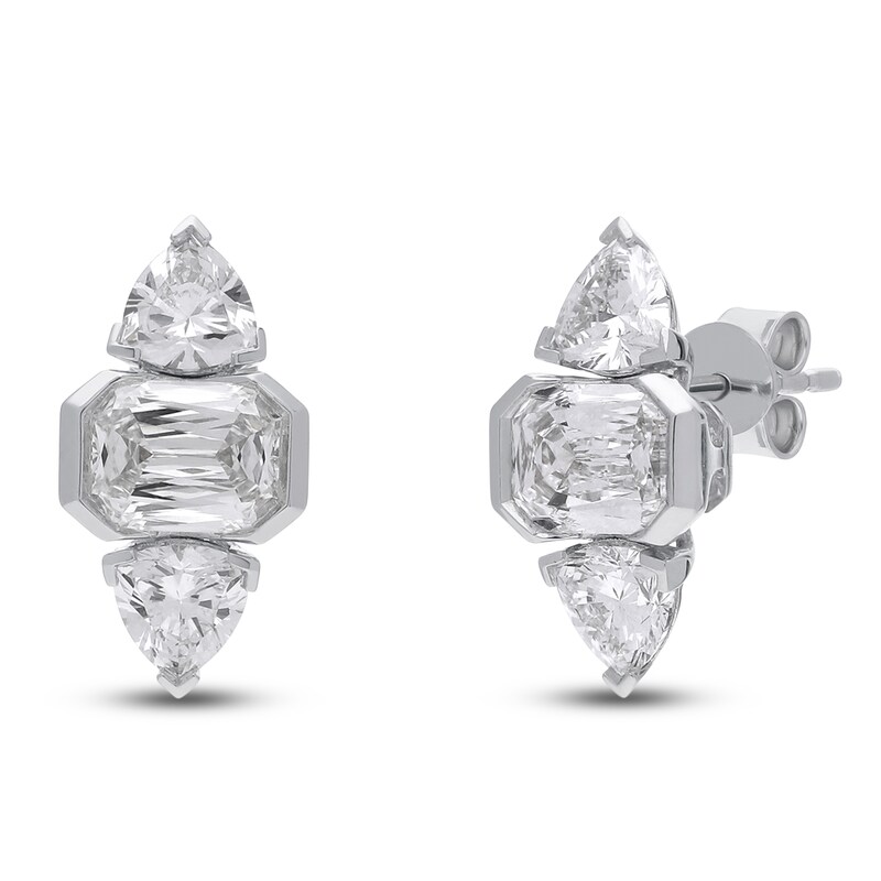 Main Image 2 of J'Lure Imperial Emerald Step-Cut & Trillion Curved Brilliant-Cut Lab-Grown Diamond Stud Earrings 3-1/8 ct tw 14K White Gold