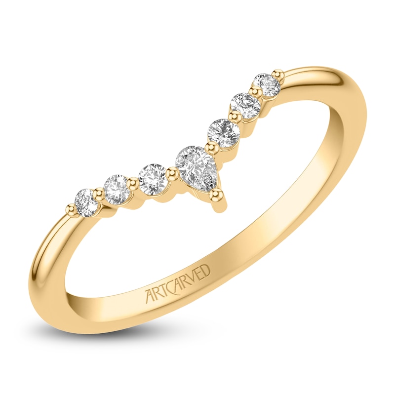 Main Image 2 of ArtCarved Pear-Shaped & Round-Cut Diamond Contour Anniversary Ring 1/6 ct tw 14K Yellow Gold