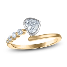 Heart-Shaped Lab-Grown Diamond Sideways Bezel-Set Bypass Ring 5/8 ct tw 14K Two-Tone Gold
