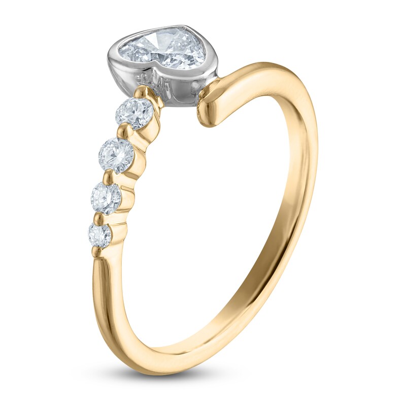 Main Image 2 of Heart-Shaped Lab-Grown Diamond Sideways Bezel-Set Bypass Ring 5/8 ct tw 14K Two-Tone Gold