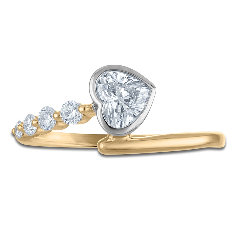 Main Image 3 of Heart-Shaped Lab-Grown Diamond Sideways Bezel-Set Bypass Ring 5/8 ct tw 14K Two-Tone Gold